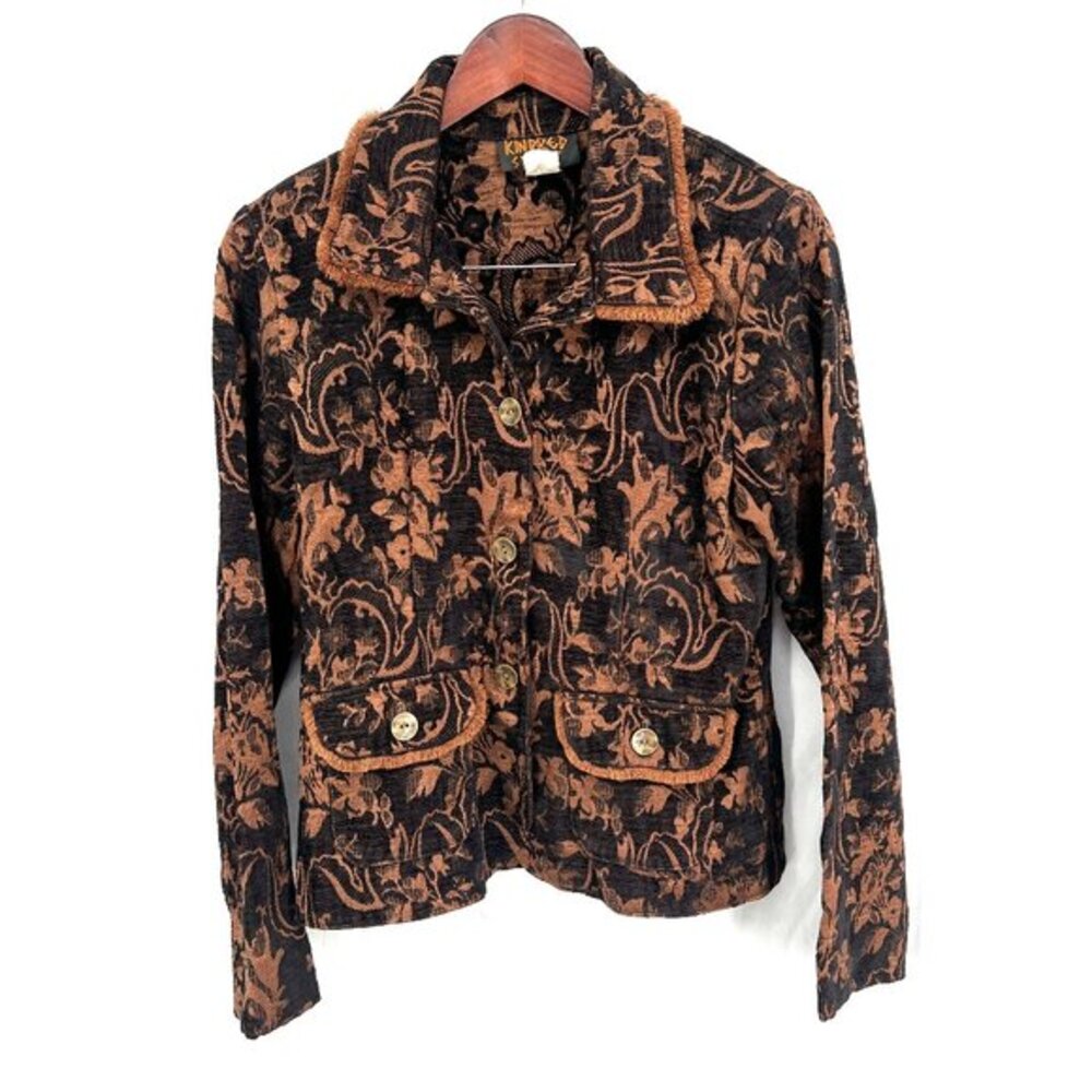Kindred‎ Spirit tapestry blazer boho art to wear black brown brocade jacket XS S